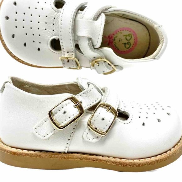 Posh Pickle Mary Jane Shoes Girl’s sz 8 White Leather Dress Shoes Sandals Buckle - Picture 1 of 10